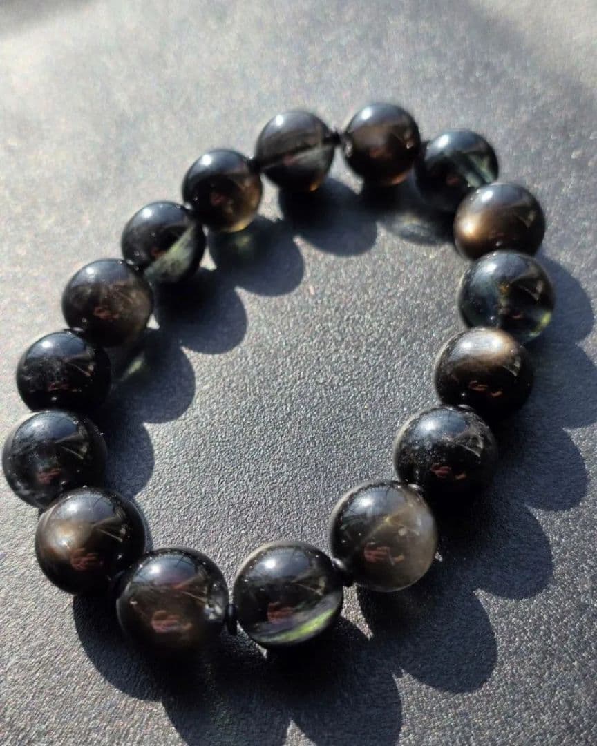 希少石　12㎜　ブラックスターアクアマリンブレスレット