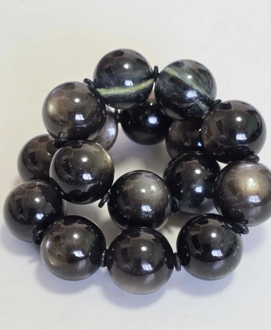 希少石　12㎜　ブラックスターアクアマリンブレスレット