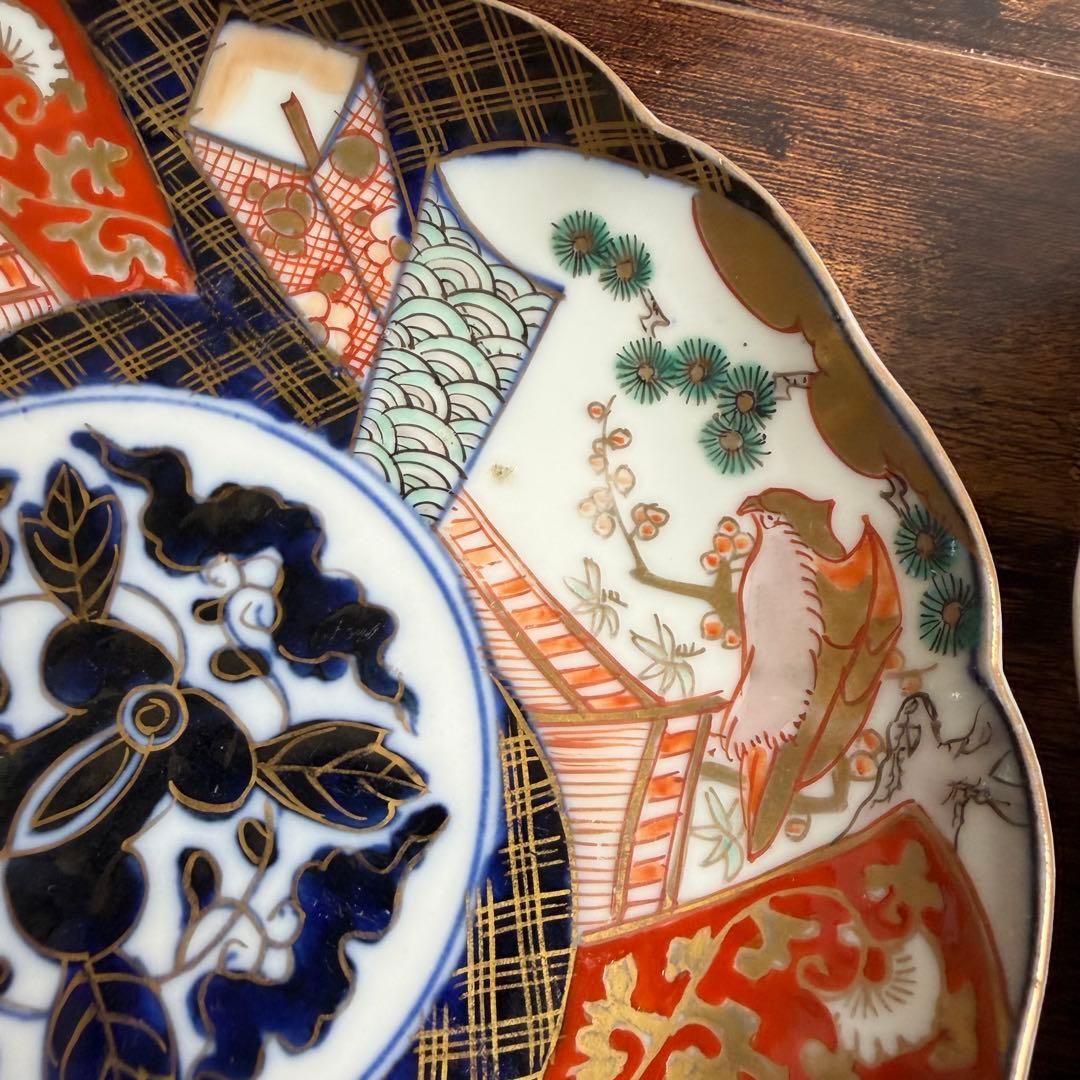 古伊万里　赤絵金彩鳥図六寸皿五客 中皿/銘々皿/アンティーク/お皿時代 070