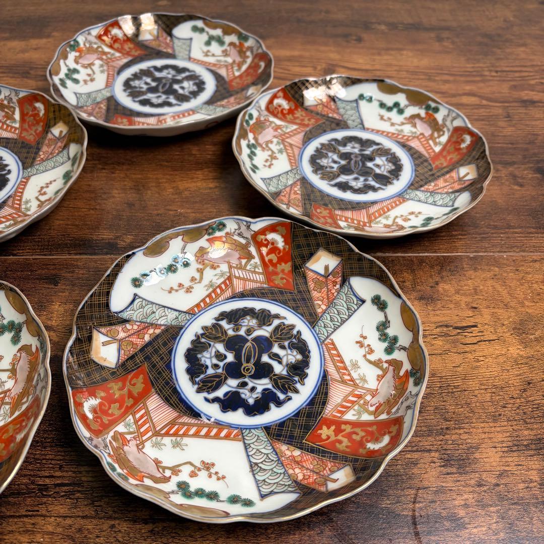 古伊万里　赤絵金彩鳥図六寸皿五客 中皿/銘々皿/アンティーク/お皿時代 070