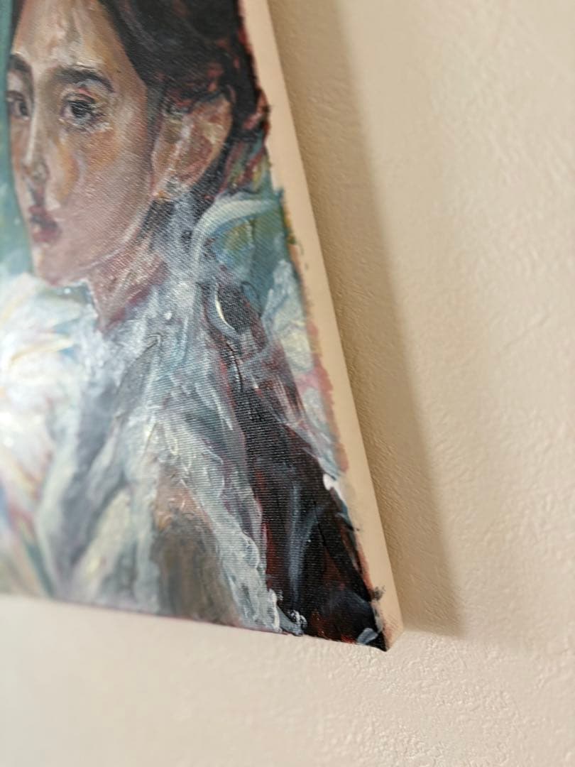 弁財天　アクリル画　風水　女性の肖像と錦鯉