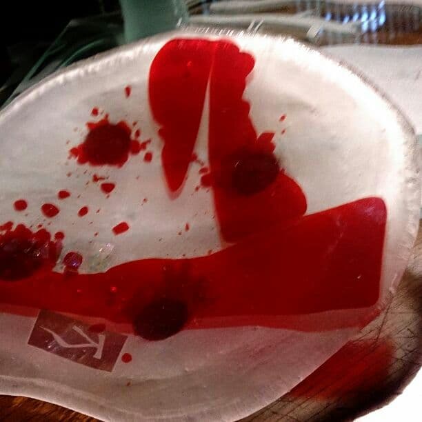 ダイクロガラス使用♪楕円皿★深紅★