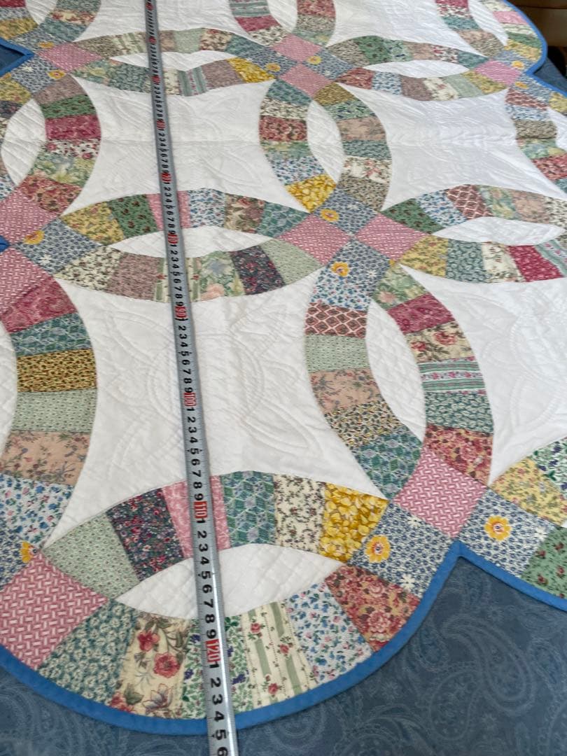 ハンドメイド　ダブルウェディングリングパターン キルト　約125×90