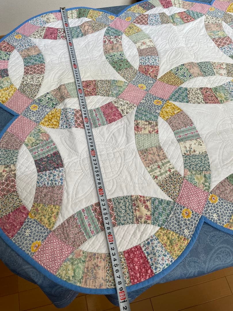 ハンドメイド　ダブルウェディングリングパターン キルト　約125×90
