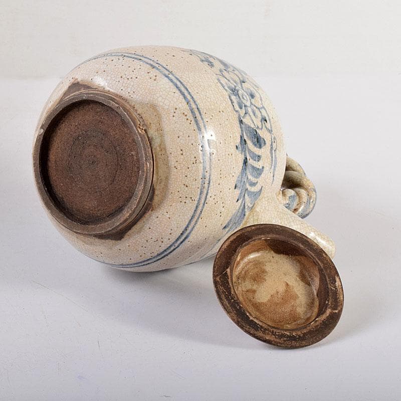 煎茶道具　益子焼　染付花文　大きめ急須　茶壷　時代箱　C　R8055C