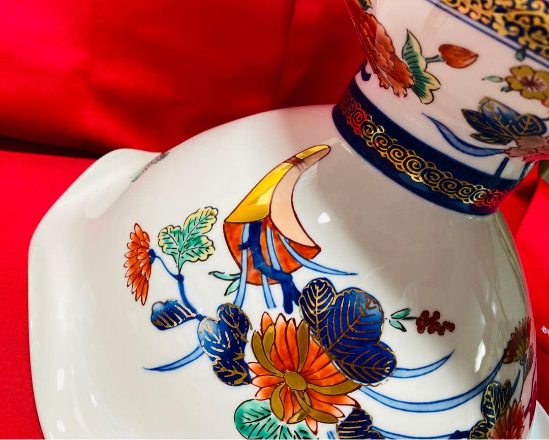 有田焼　豪華　緒方松右衛門　金襴手大鉢　古伊万里　高台　盛鉢　菓子鉢　コンポート