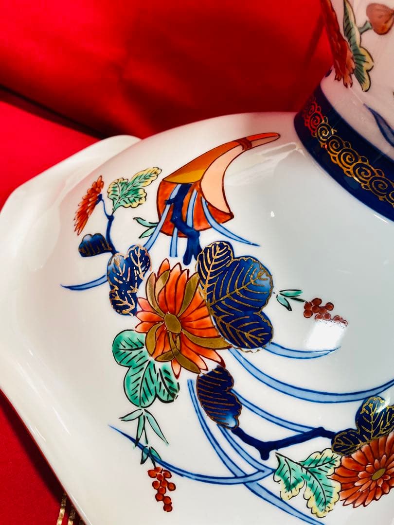 有田焼　豪華　緒方松右衛門　金襴手大鉢　古伊万里　高台　盛鉢　菓子鉢　コンポート