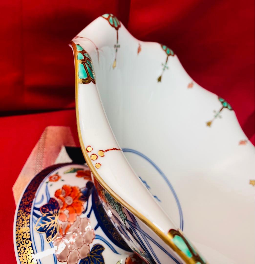 有田焼　豪華　緒方松右衛門　金襴手大鉢　古伊万里　高台　盛鉢　菓子鉢　コンポート