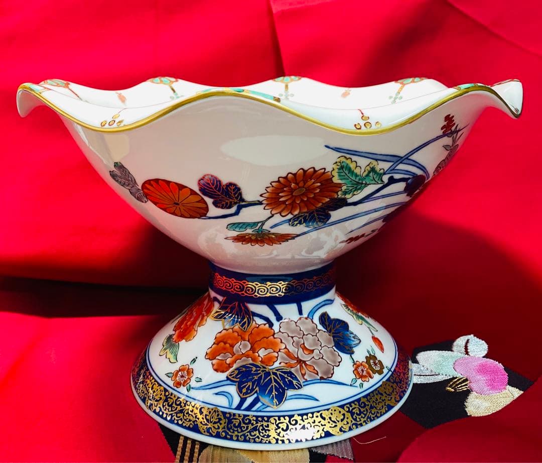 有田焼　豪華　緒方松右衛門　金襴手大鉢　古伊万里　高台　盛鉢　菓子鉢　コンポート