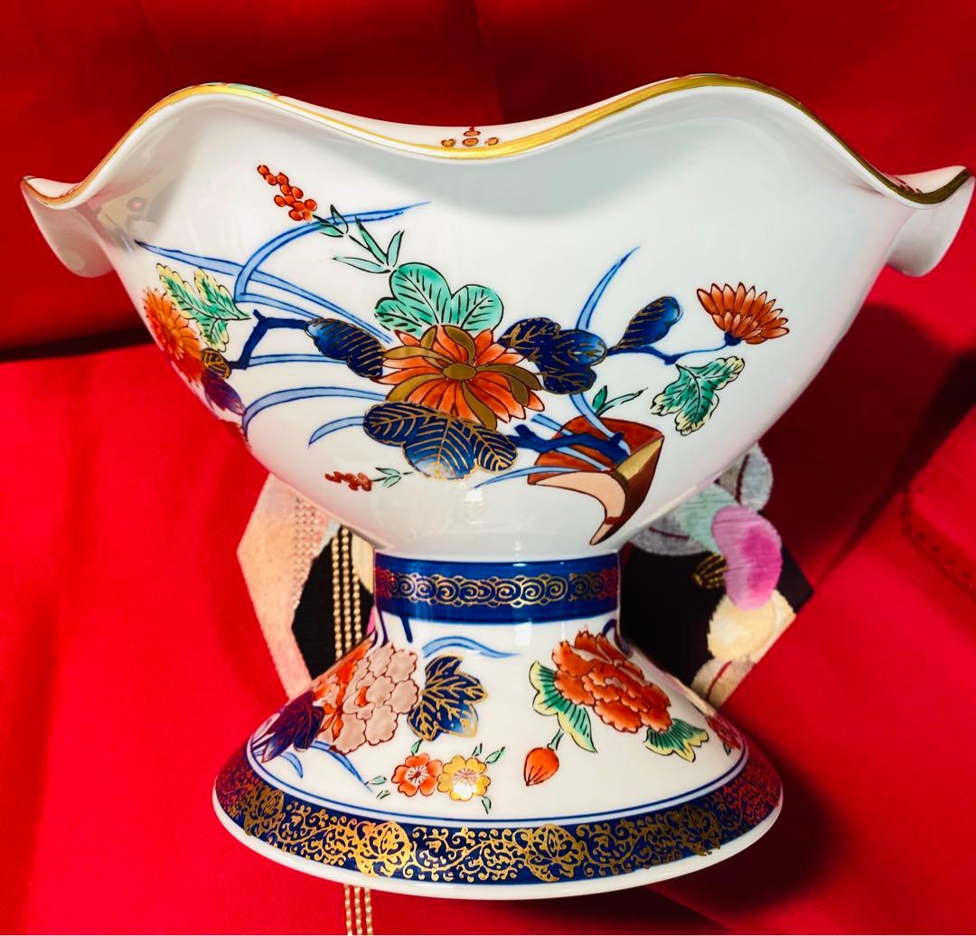 有田焼　豪華　緒方松右衛門　金襴手大鉢　古伊万里　高台　盛鉢　菓子鉢　コンポート
