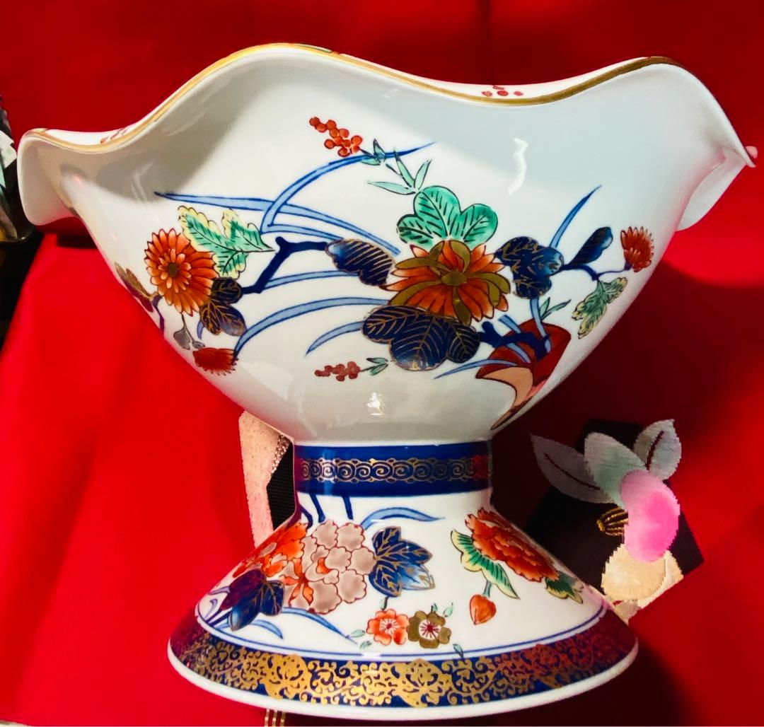 有田焼　豪華　緒方松右衛門　金襴手大鉢　古伊万里　高台　盛鉢　菓子鉢　コンポート