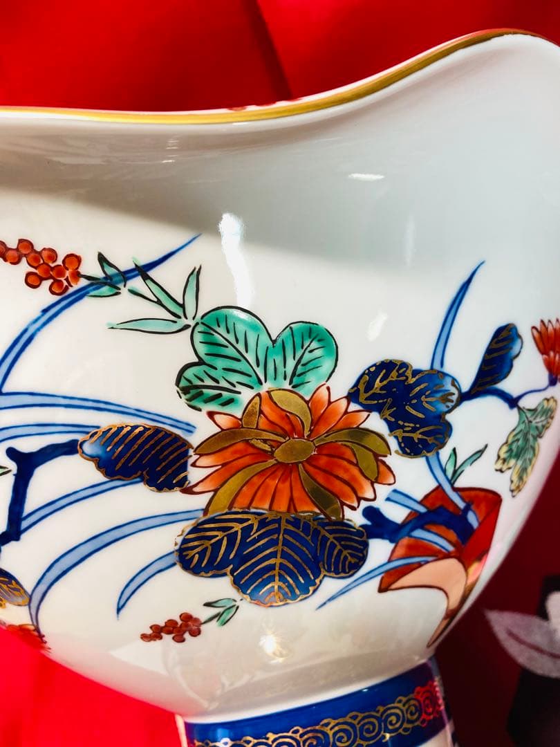 有田焼　豪華　緒方松右衛門　金襴手大鉢　古伊万里　高台　盛鉢　菓子鉢　コンポート