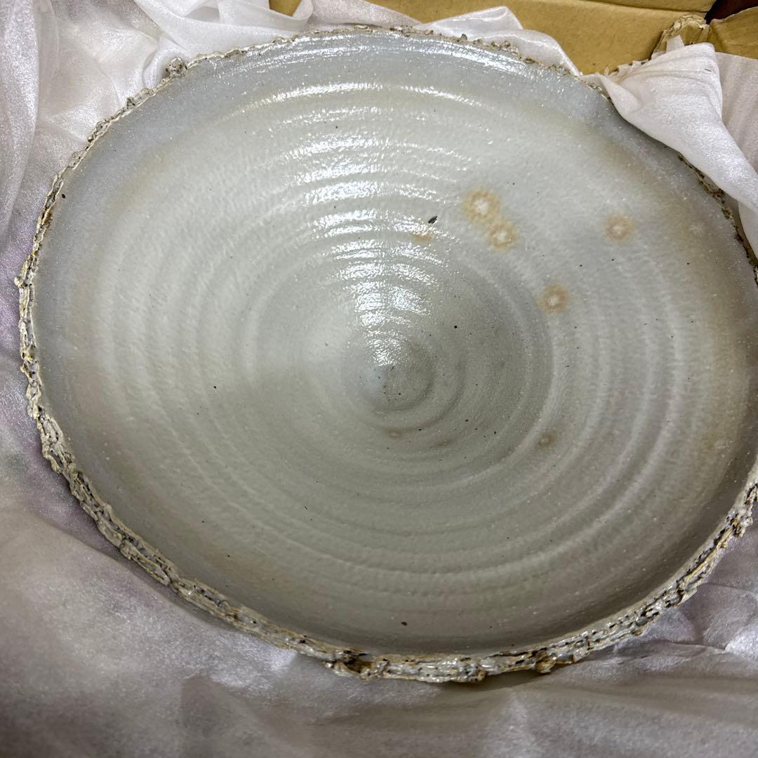 クリアホワイト波状模様陶器ボウル 約41cm