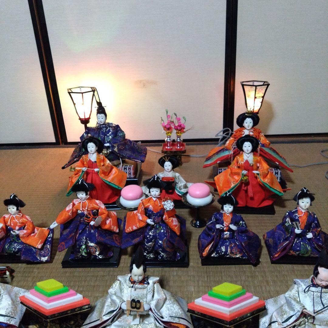 雛人形　新十番親王15人飾り　　木目込人形＋飾り一式 　昭和