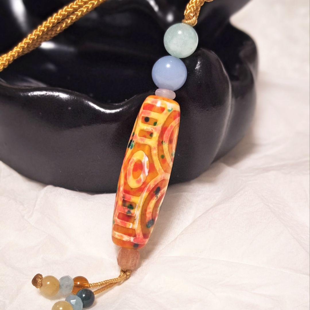 セール◆天珠 天然石 御守り ネックレス【龍眼天珠】色彩瑪瑙 総合運上昇 魔除け