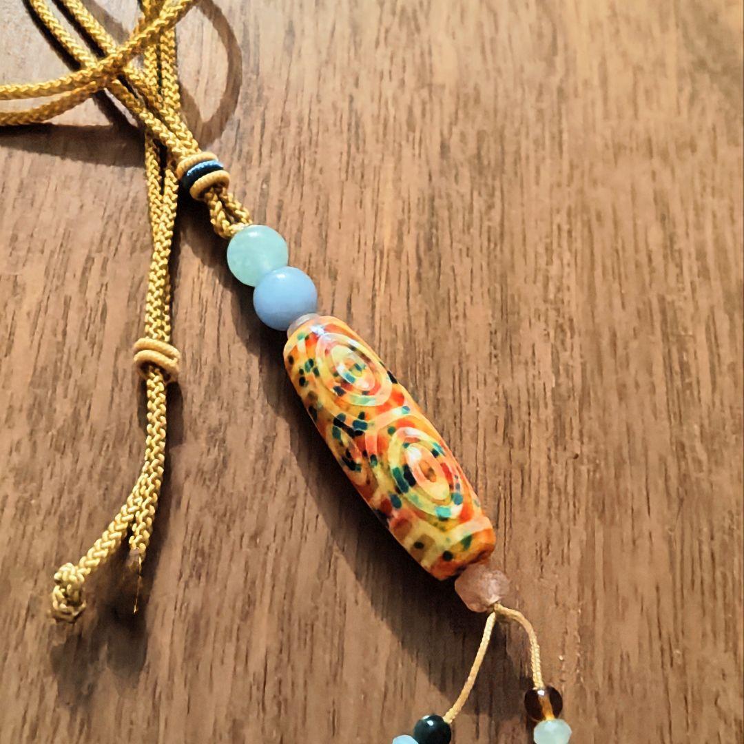 セール◆天珠 天然石 御守り ネックレス【龍眼天珠】色彩瑪瑙 総合運上昇 魔除け