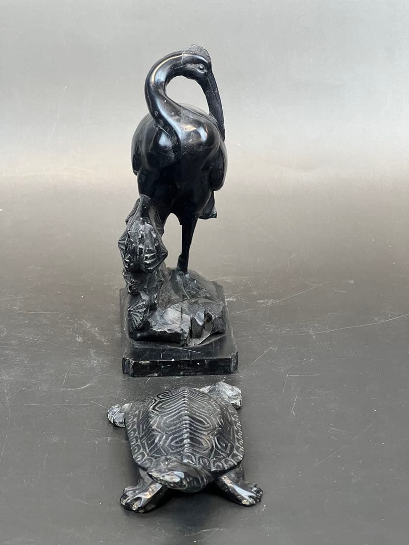 墨晶石亀、鶴一双 2セット　中国工艺品　送料込み