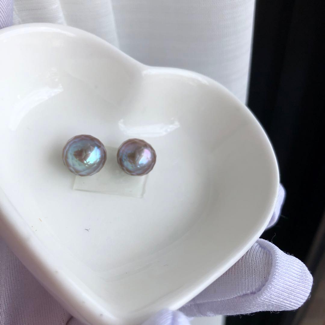 希少　ダイヤモンドカット　淡水バロックパールピアス JJ78