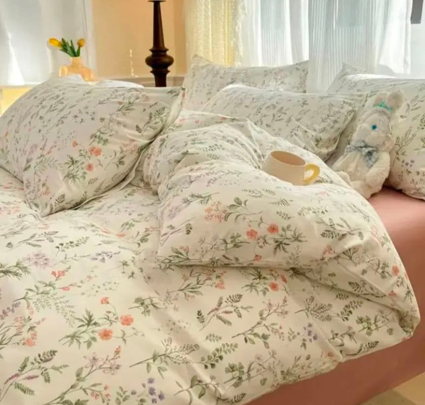 新品★プチフルール柄綿100%シングル野草小花いっぱいの掛け布団カバー枕カバー