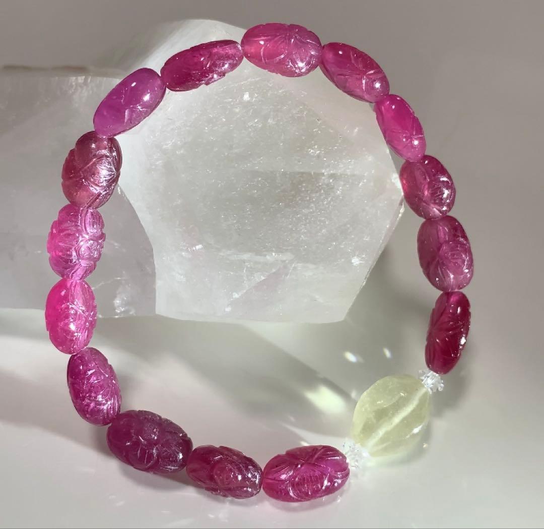 ⭐️宝石質⭐️ ルビー花彫物　リビアングラス　ブレスレット