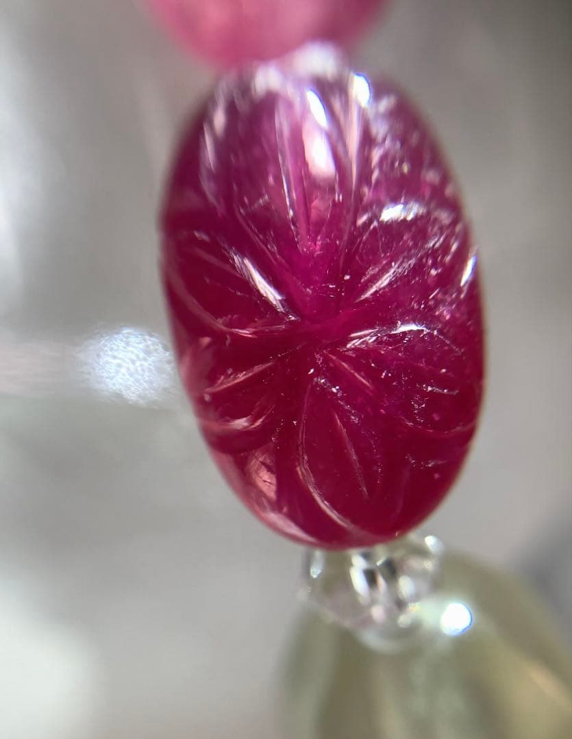 ⭐️宝石質⭐️ ルビー花彫物　リビアングラス　ブレスレット