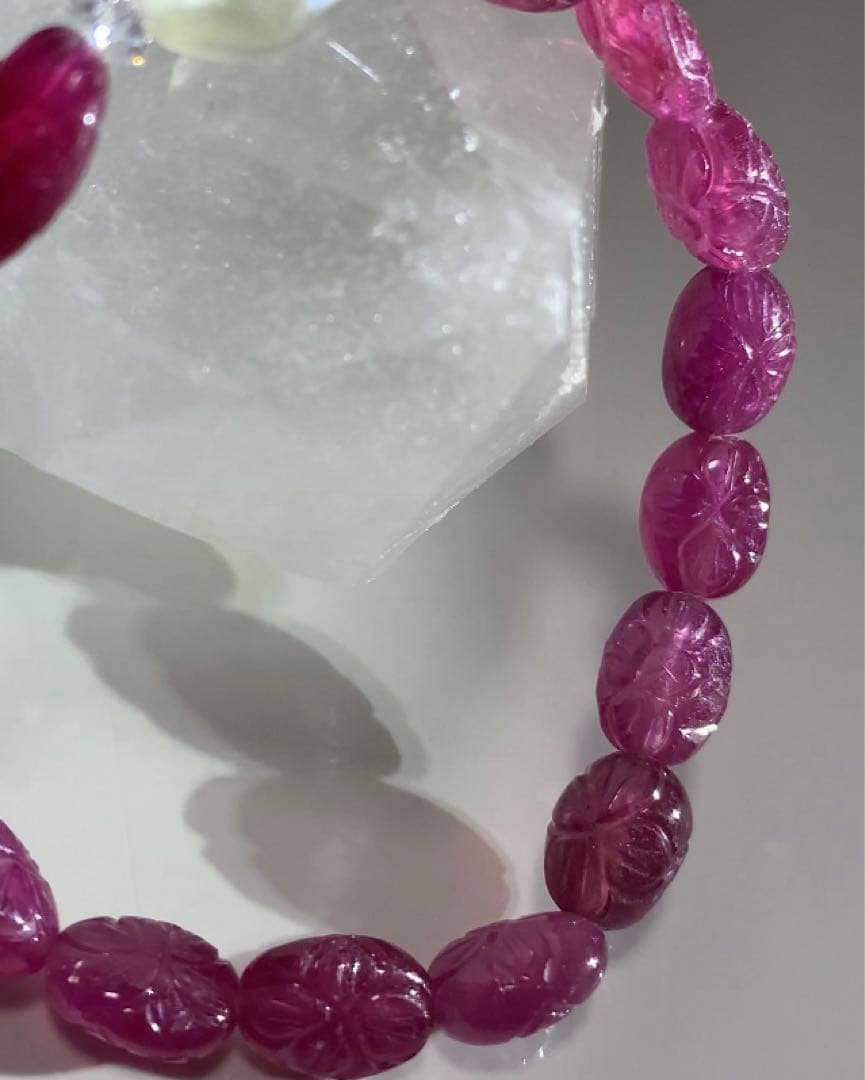 ⭐️宝石質⭐️ ルビー花彫物　リビアングラス　ブレスレット