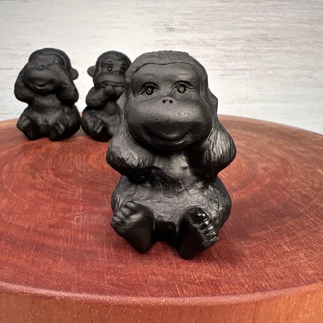 天然石　三猿　オブシディアン