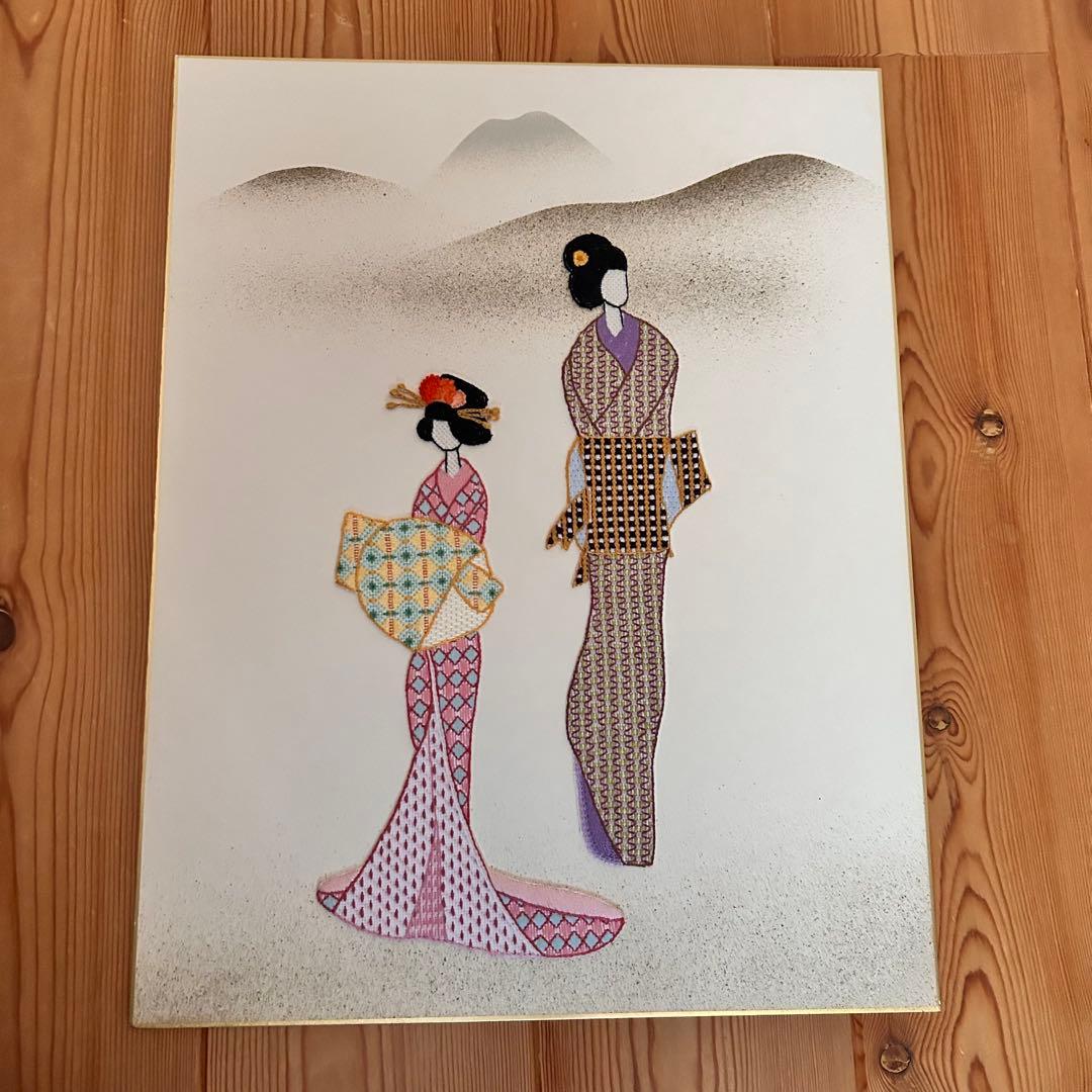 ハンドメイド　押絵　色紙3点セット額縁１つ付き　まとめ売り