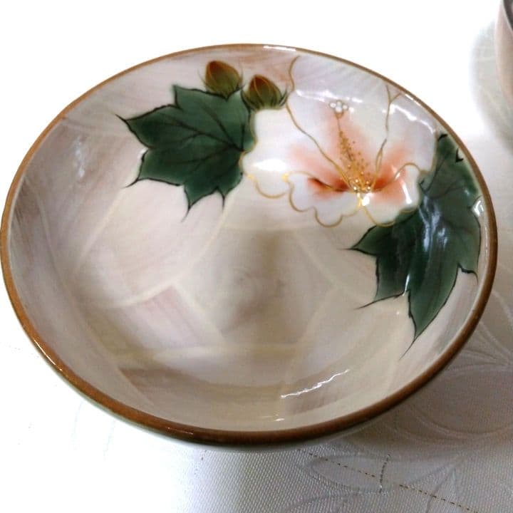 京焼陶庵花模様の陶器製茶碗2個セット