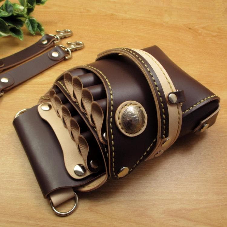 ダークブラウン＆ナチュラル　９丁差し　本革シザーケース　SCA-243/CDB