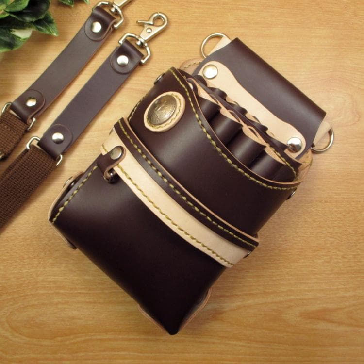 ダークブラウン＆ナチュラル　９丁差し　本革シザーケース　SCA-243/CDB