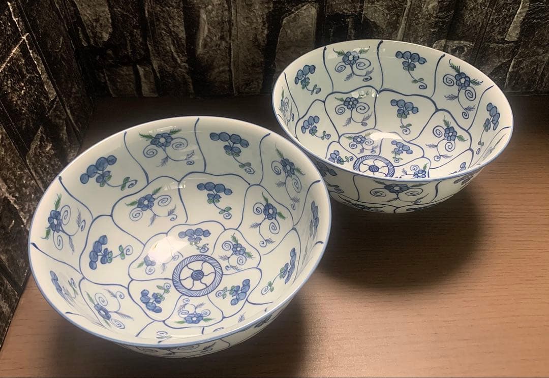 源右衛門窯 染錦なずな紋 麺鉢2客セット 未使用