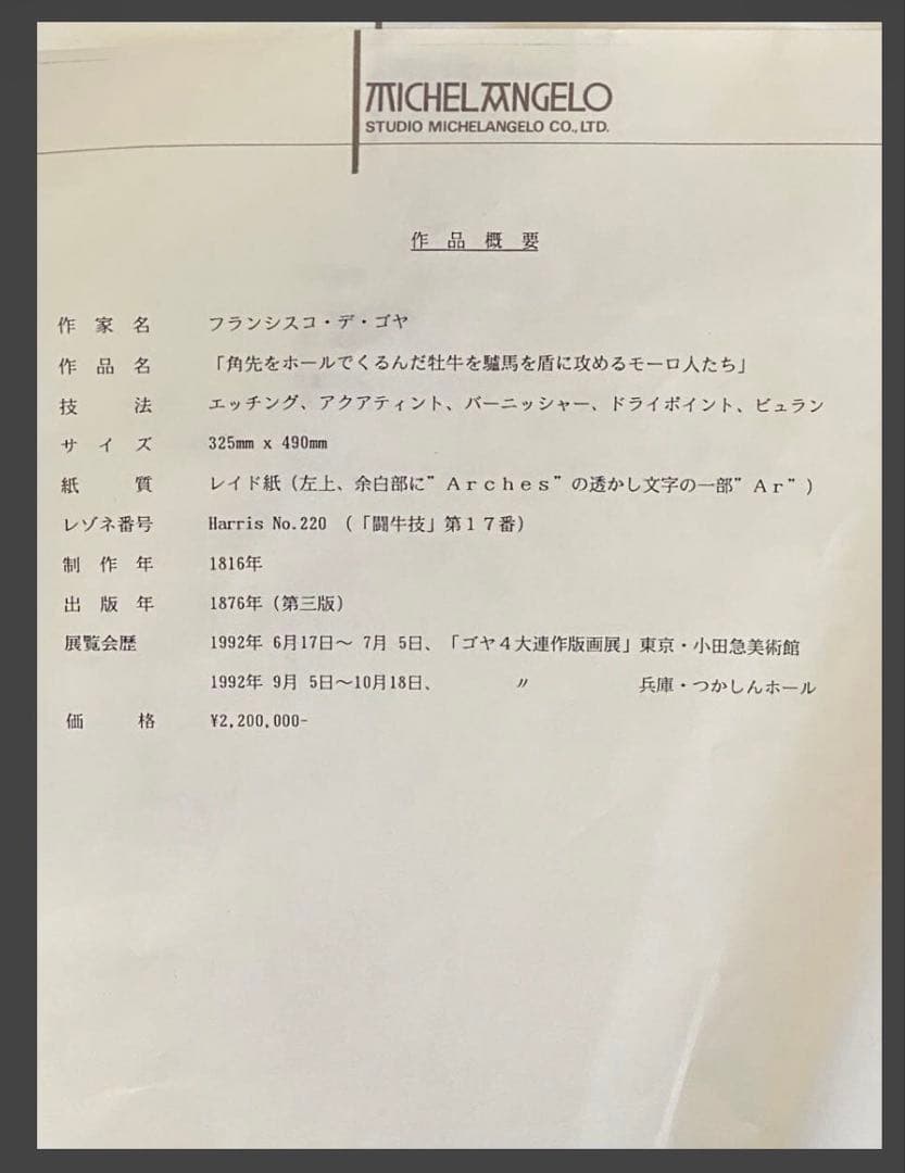 銅版画　フランシスコ・デ・ゴヤ　【闘牛技　第17番】　エッチング　額装品　額縁