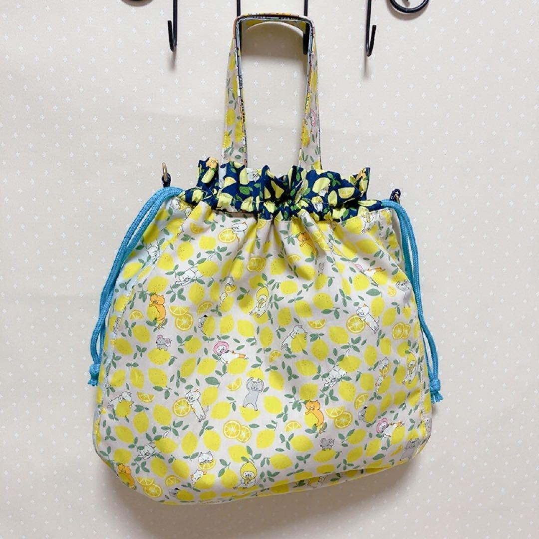 猫Love。 リュック型お着替え袋 巾着トートバッグ パッチワーク