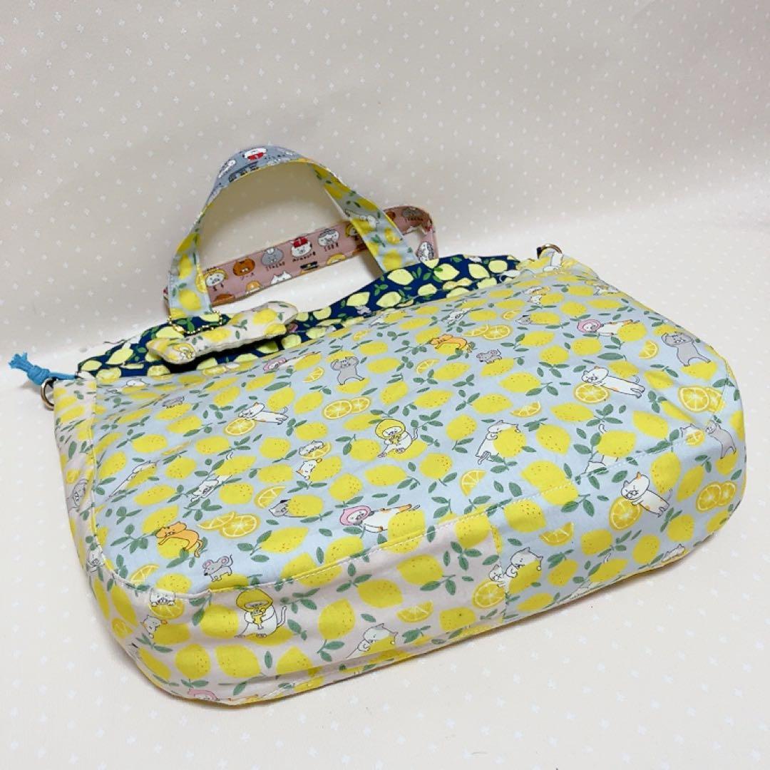 猫Love。 リュック型お着替え袋 巾着トートバッグ パッチワーク