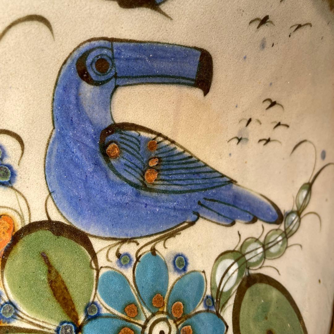 Mexico トナラ焼　大型花器　手描き　伝統工芸　ハンドペイント　オオハシ　鳥