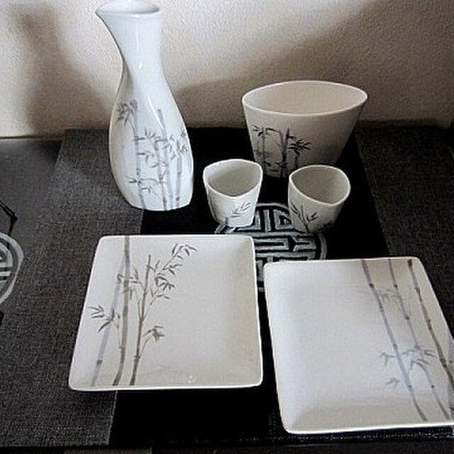 ほろ酔いセット/徳利・お猪口・取り皿・多用カップ 水墨画竹林柄 父の日・お正月