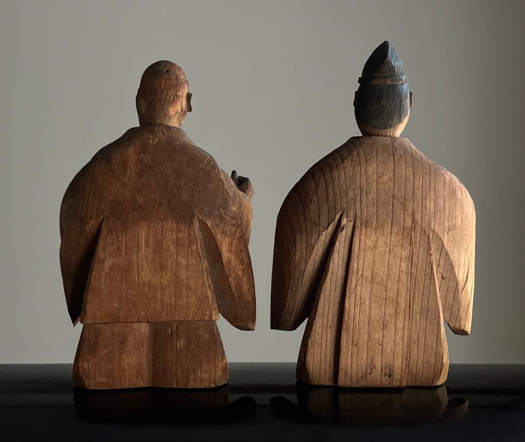 【古式民間信仰 祖師と神職 木彫像 約14㎝ 江戸後期〜明治頃】仏像郷土玩具骨董