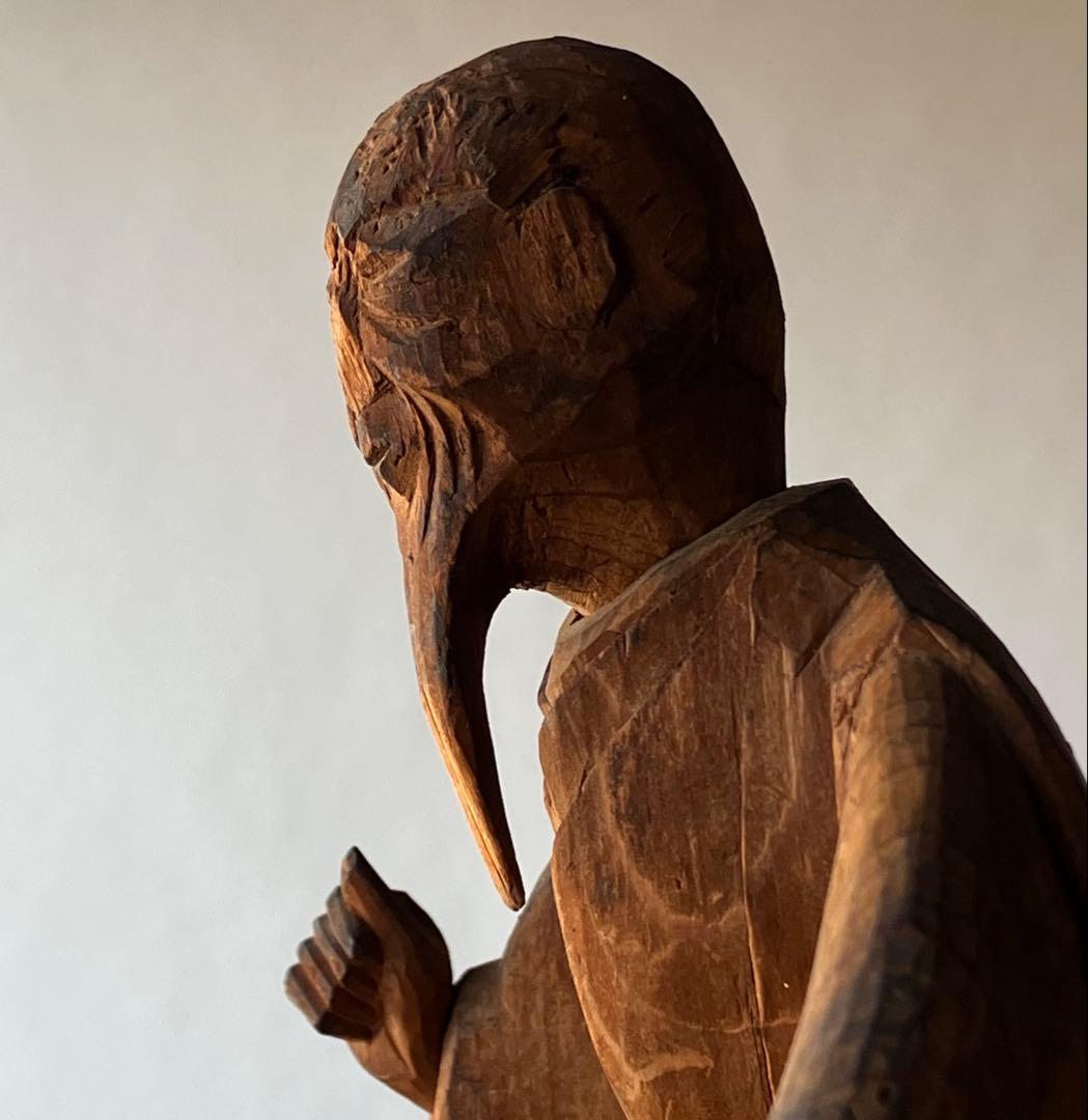 【古式民間信仰 祖師と神職 木彫像 約14㎝ 江戸後期〜明治頃】仏像郷土玩具骨董