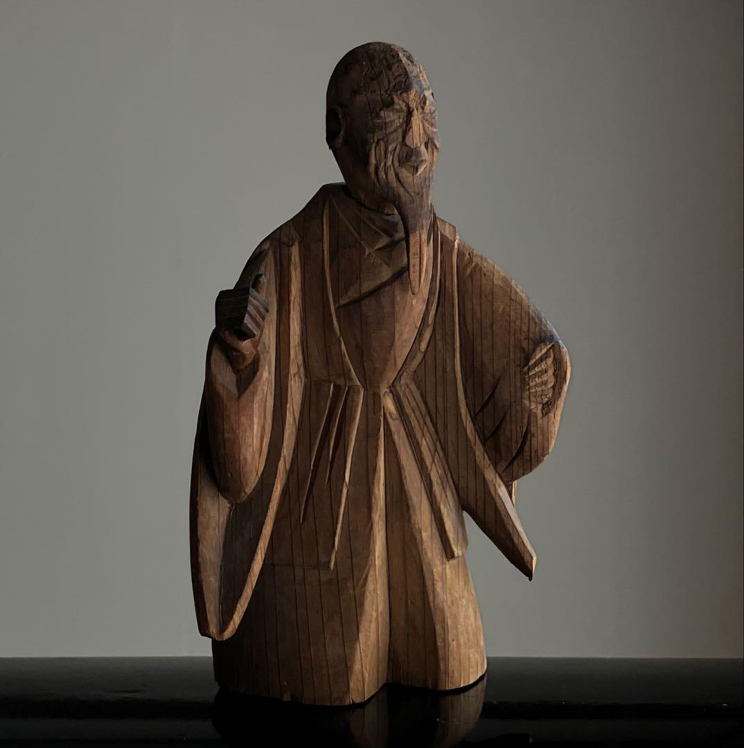 【古式民間信仰 祖師と神職 木彫像 約14㎝ 江戸後期〜明治頃】仏像郷土玩具骨董