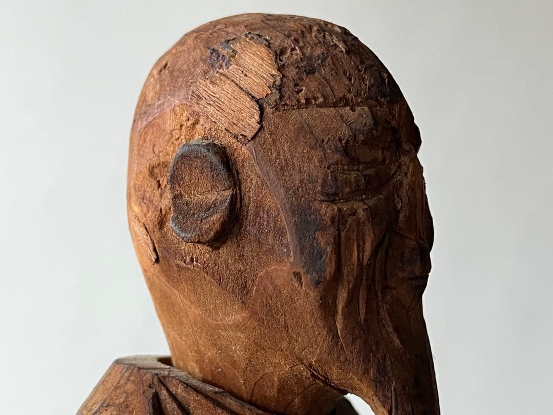 【古式民間信仰 祖師と神職 木彫像 約14㎝ 江戸後期〜明治頃】仏像郷土玩具骨董