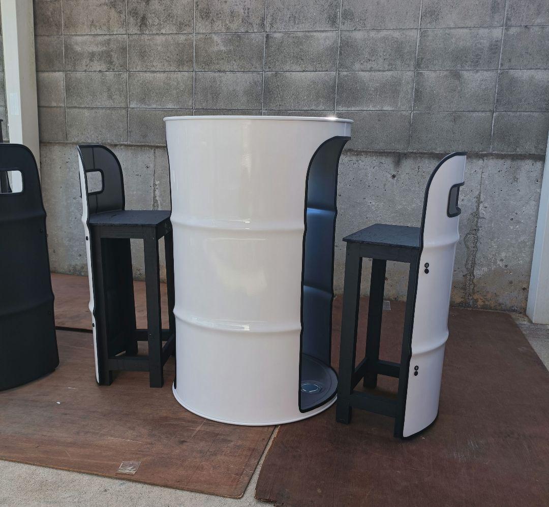 受注生産品ドラム缶テーブル＆チェア‼️【ホワイト】