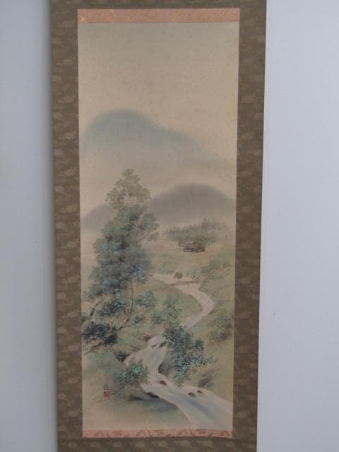 掛け軸 日本画 『彩色山水』田中竣