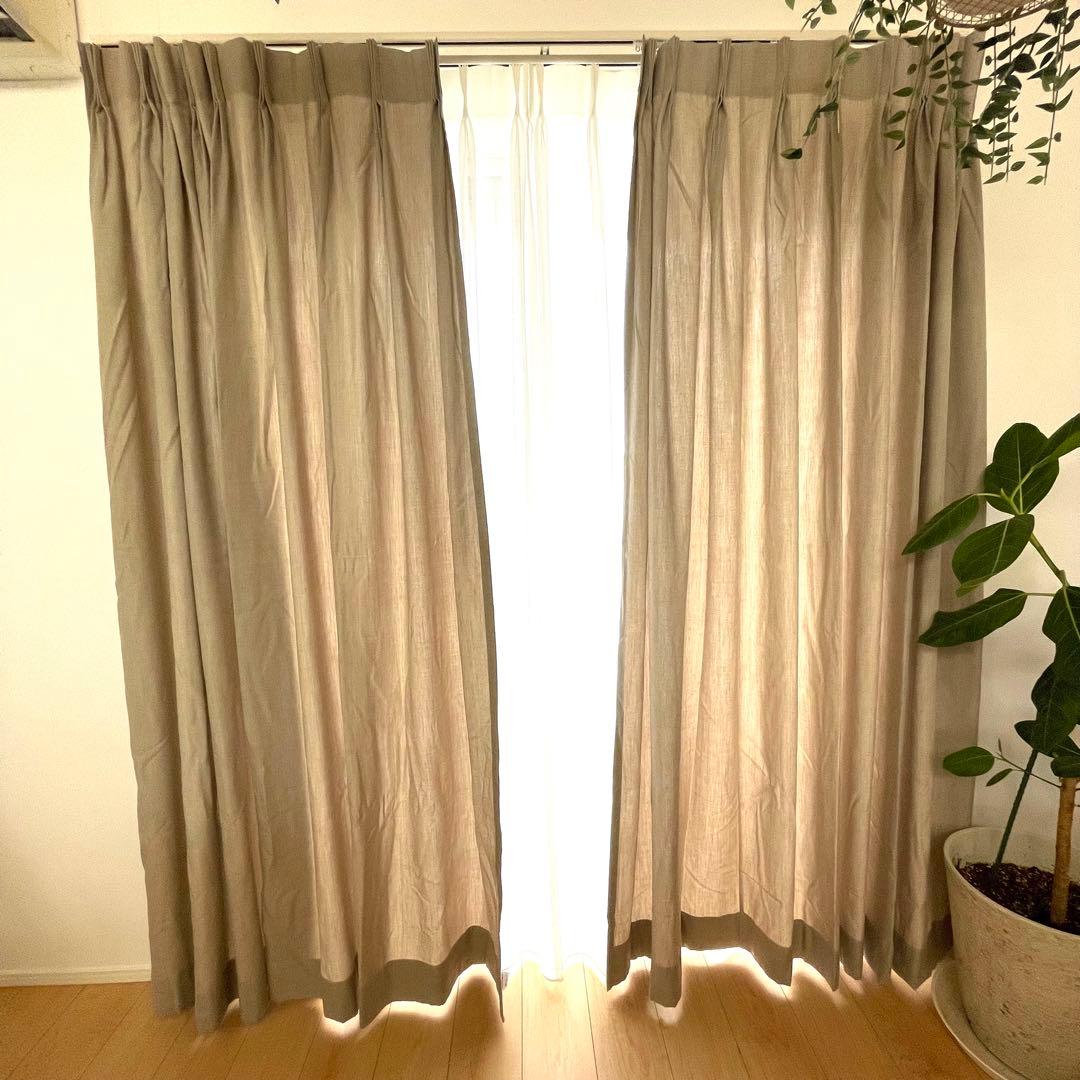 ベージュ　リネン風カーテン　Bサイズのみ