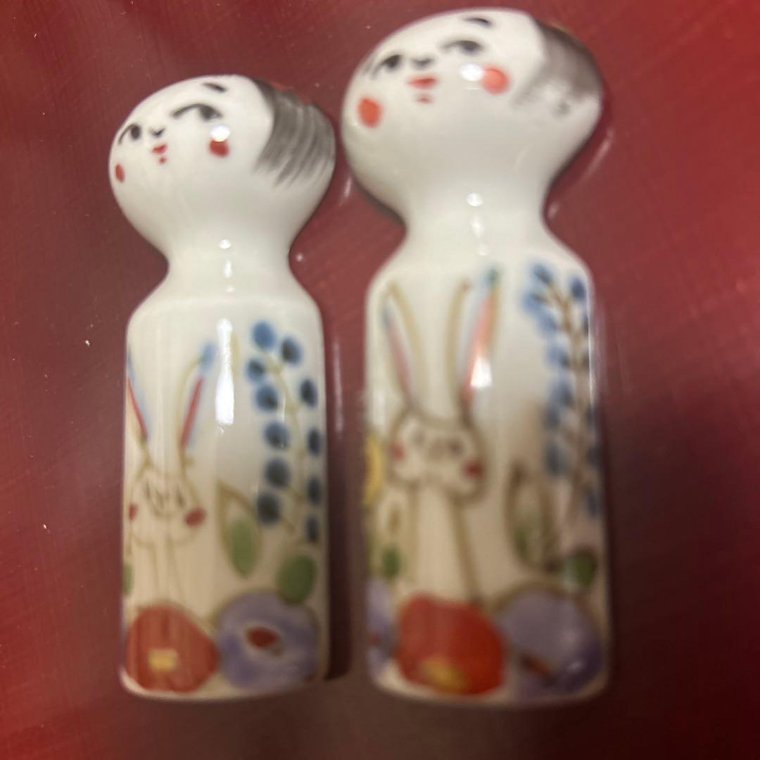 作家　陶芸作家　田口紀美子　こけしうさぎ　箸置き　2個　空萌工房　希少　レア