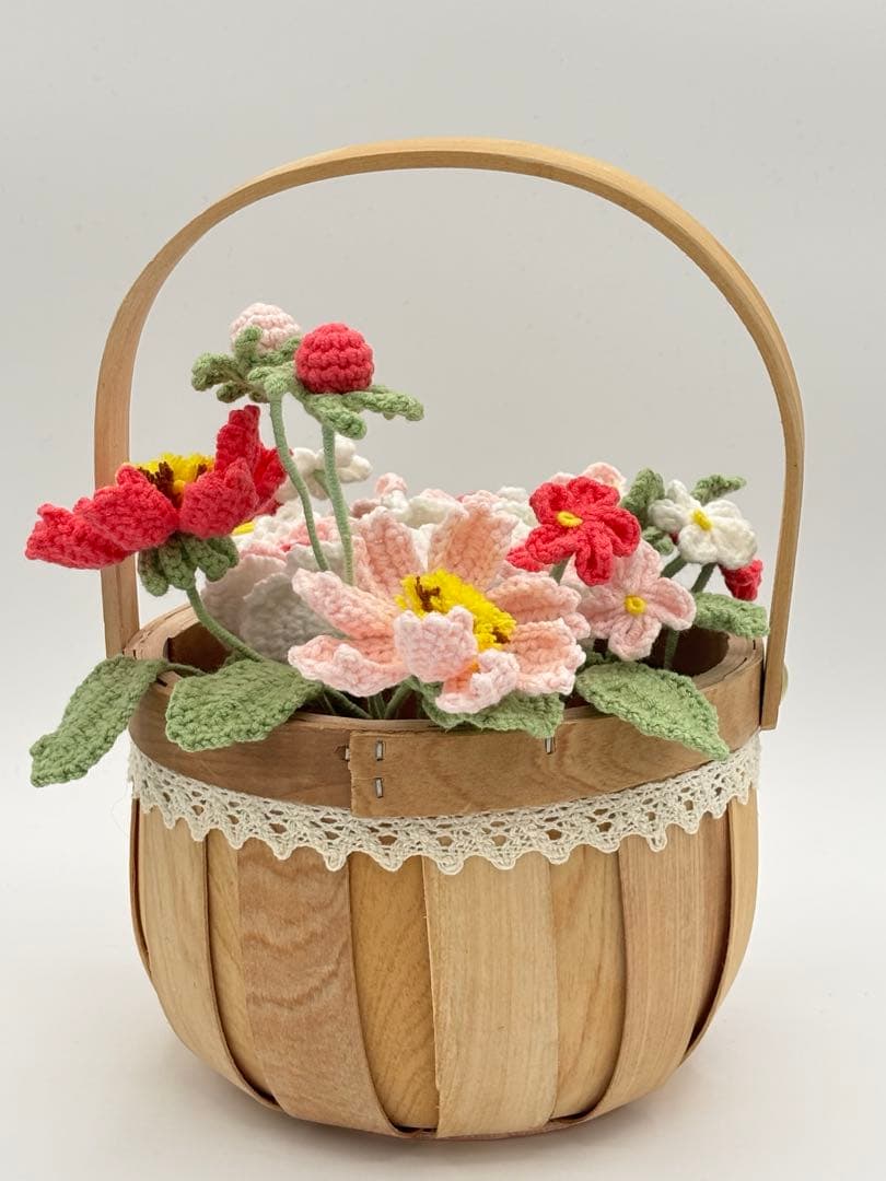 かぎ針編みフラワーアレンジメント　バラ　コスモス　枯れないお花