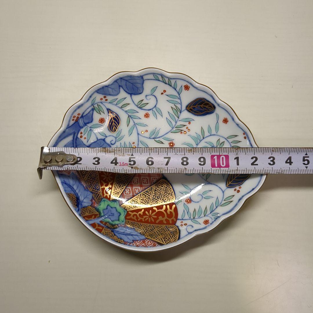 賞美堂　其泉窯　鮑型　金彩色絵菊花唐草紋　和皿揃　小皿揃　銘々皿５枚