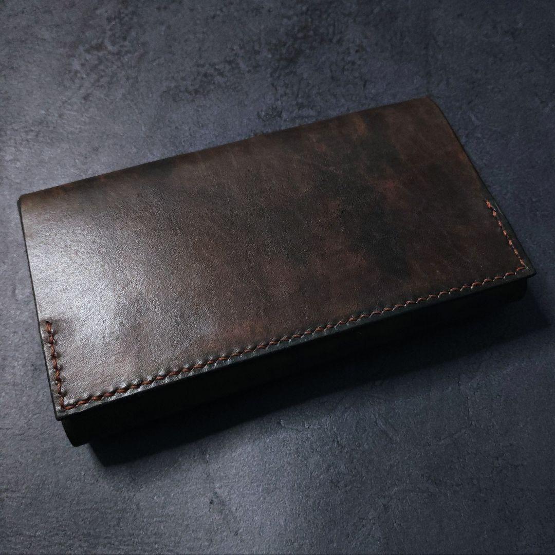 【一点物】コンパクト長財布　 牛革 ハンドメイド 手縫い 手染め