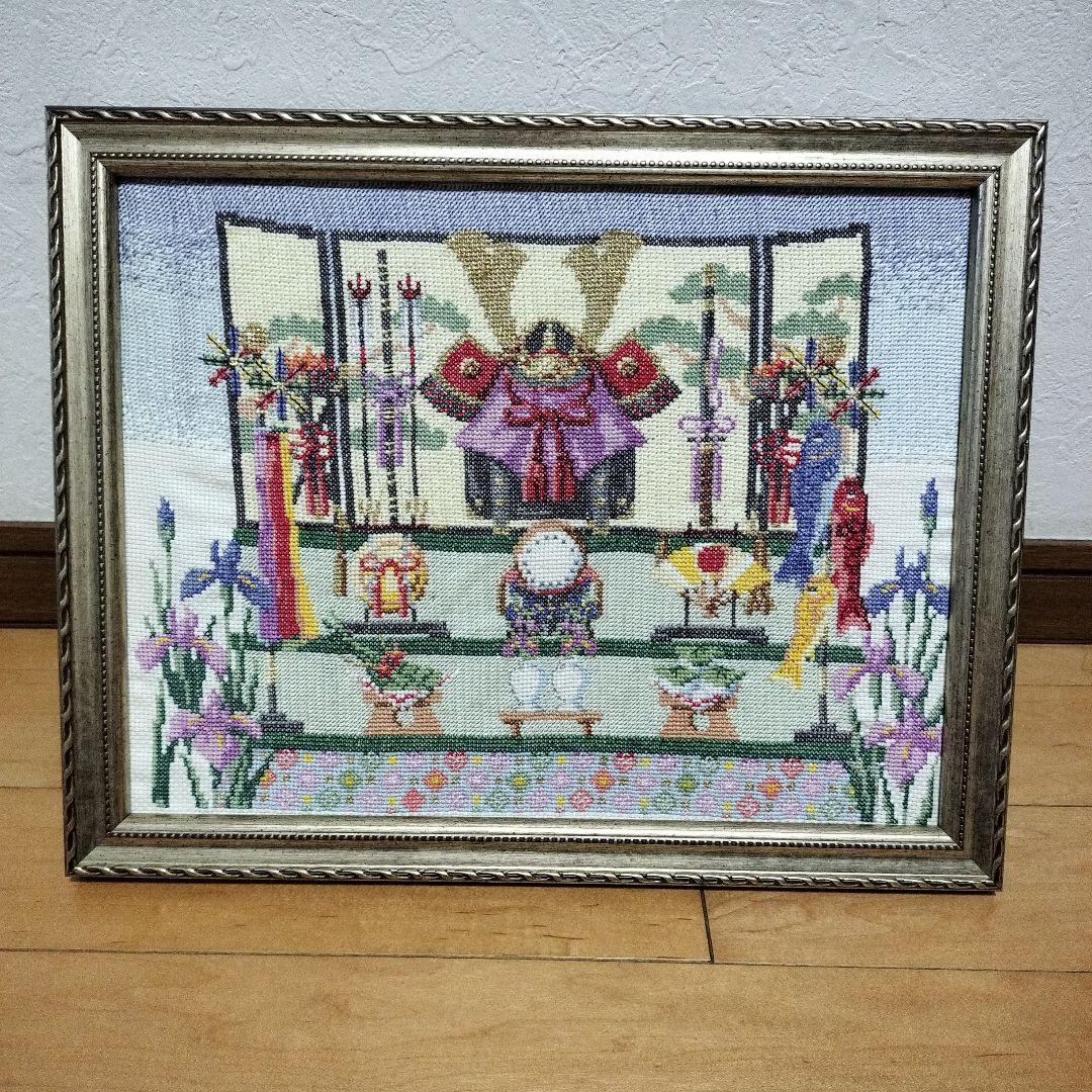 【完成品】クロスステッチフレーム〈五月人形の段飾り〉☆ホビーラホビーレ