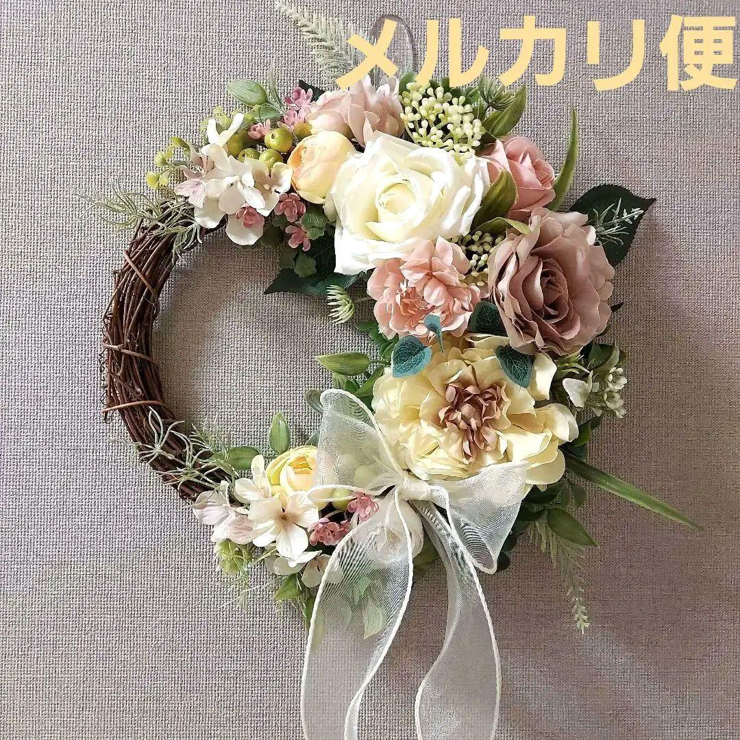 フラワーリース 夏めく14 爽やかで可憐なお花たち2 造花 玄関リース